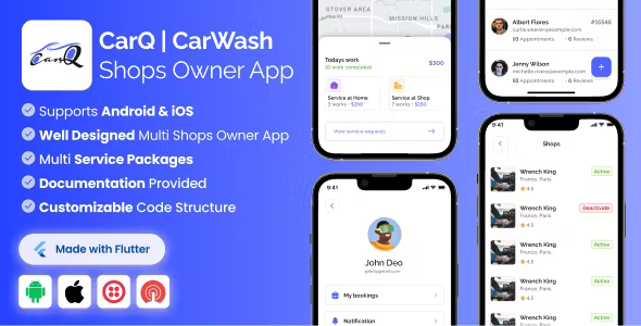 Shop Owner App for CarQ Car Wash Marketplace SAAS Flutter App