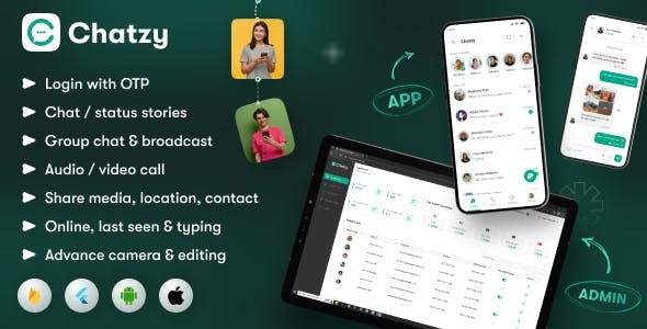 Chatzy - Whatsap Clone Chat & Call App | User App | Web App | Admin App | Inapp Subscription