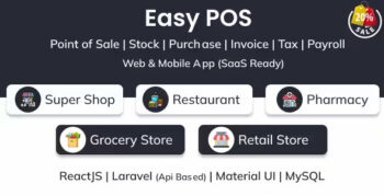 Easy POS- Point of Sale | Stock | Purchase | Invoice | Tax | Payroll | Web & Mobile App (SaaS Ready)
