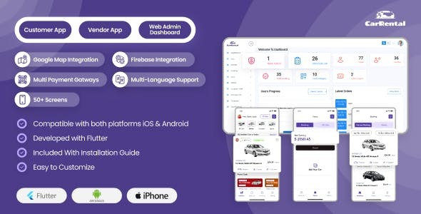 Multivendor | Marketplace | Car rental | Booking | Taxi | Rental System | Vendor app | Flutter