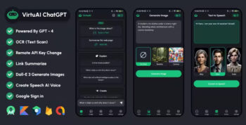 VirtuAI ChatGPT GPT-4, Dall-E-3 AI Art Image, AI Voice Text to Speech Mobile Kotlin Android App