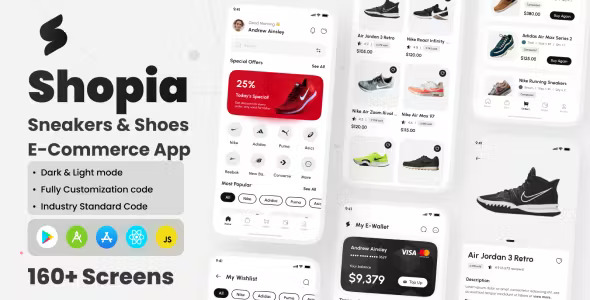 Shopia - Sneakers & Shoes E-Commerce App React Native CLI Ui Kit