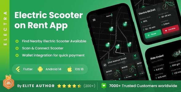 2 App Template| Electric Bike Rental App| Scooter on Rent App| Bike Rental App | Electra