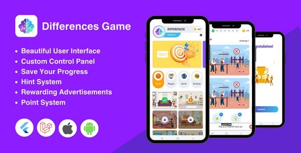 Find Differences Game | Flutter Full App + Laravel Admin Panel