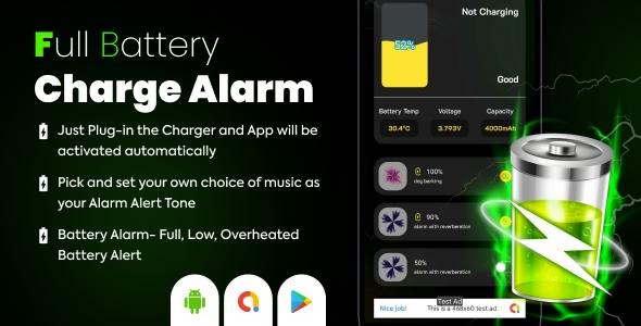 Full Battery Charge Alarm - Smart Battery Alert - Full Charge Alarm - Battery Life Saver