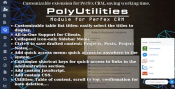 PolyUtilities for Perfex CRM: Quick Access Menu, Custom JS, CSS, and More