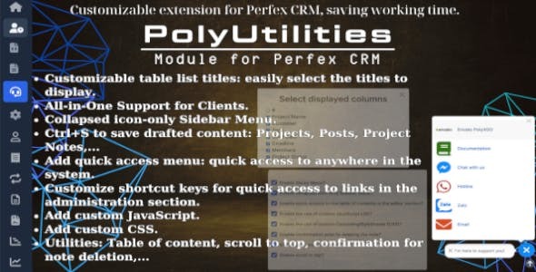 PolyUtilities for Perfex CRM: Quick Access Menu, Custom JS, CSS, and More