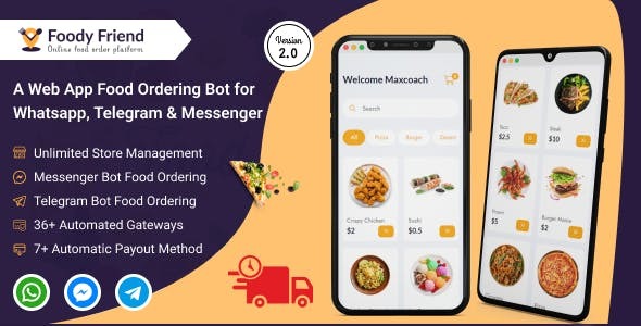 Restaurant Food Ordering Bot for WhatsApp, Telegram, Messenger (SAAS Based) – Foody Friend