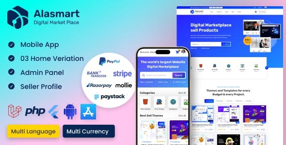 Alasmart - Digital Products Buy Sell Marketplace App with Admin Panel