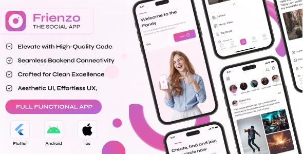 Frenzo - Social Media App script in Flutter with Admin Panel, Image sharing feed