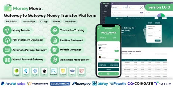 MoneyMove - Gateway to Gateway Money Transfer Platform Full Solution