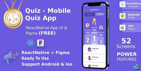 Quiz | ANDROID + IOS + FIGMA | UI Kit | React Native | Online Quiz Game