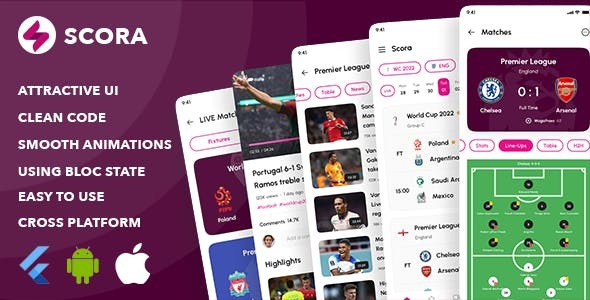 Scora: Sport Application UI KIT ( LiveScore, LiveMatches, News, Videos... )