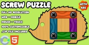 Screw Puzzle - Wood Bolts and Nuts. HTML5 Game (Construct 3). Web and Mobile ready