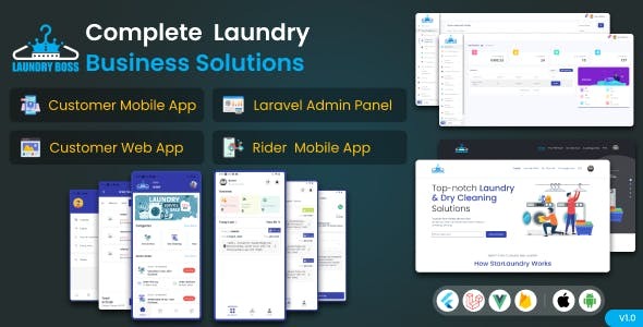 Laundry Boss - Complete Laundry Solution Mobile App with web Admin Panel, Website, Rider App