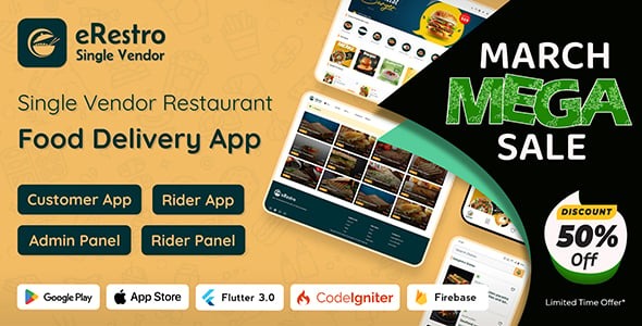 eRestro - Single Vendor Restaurant Flutter App | Food Ordering App with Admin Panel | Web Version