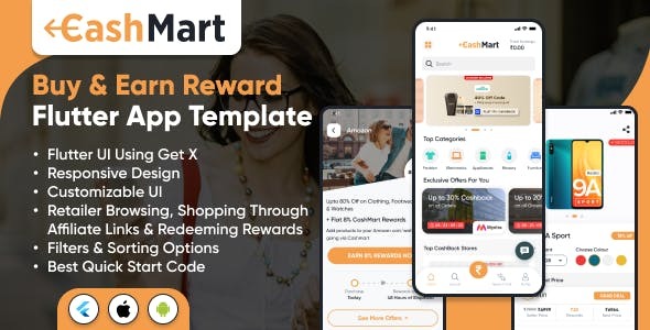 CashMart - Shop & Earn Rewards App Template - Flutter mobile app Template using GetX