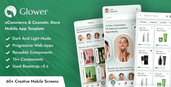 Glower - eCommerce & Cosmetic Store Mobile App Template ( Bootstrap + PWA )