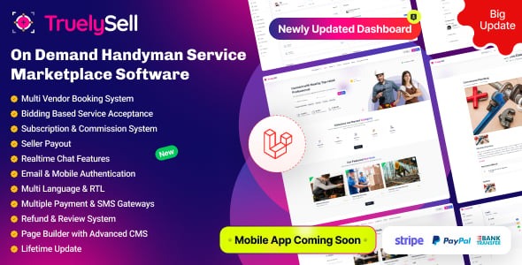 TruelySell - Service Booking Marketplace & On-Demand Platform (Laravel 12, Bark & TaskRabbit Clone)