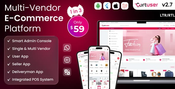 CartUser Multi-Vendor E-commerce - Complete eCommerce Mobile App, Web, Admin and Seller Panel