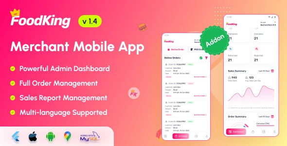 FoodKing - Restaurant Food Delivery System Merchant Flutter Mobile App
