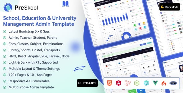 PreSkool - School Management & Education Admin Dashboard Template (Nextjs, Laravel, React, Vue)