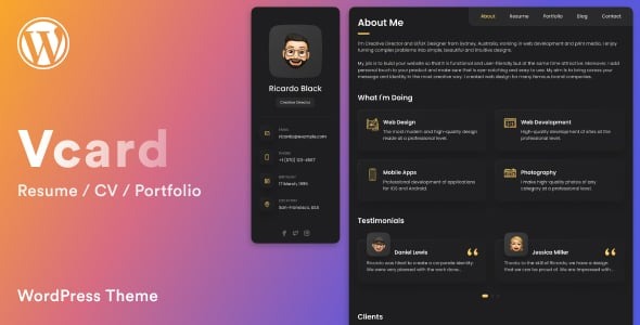 Vcard – Resume / CV / Portfolio WordPress Theme