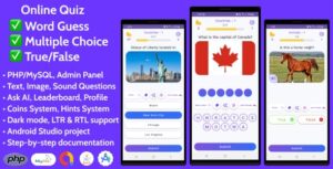 Online Quiz | Multiple Choice + True/False + Word, Sound, Image Guess for Android with Admin Panel