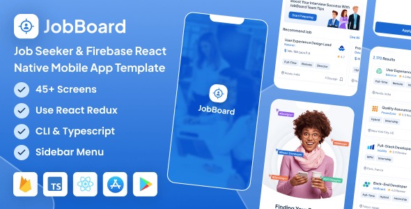 JobBoard - Job Seeker Firebase React Native CLI Mobile App Template
