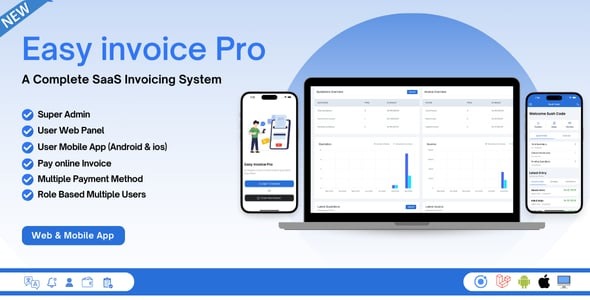 Easy Invoice Pro - SaaS invoicing system (ionic & Laravel) Web and Mobile App (Android & ios)