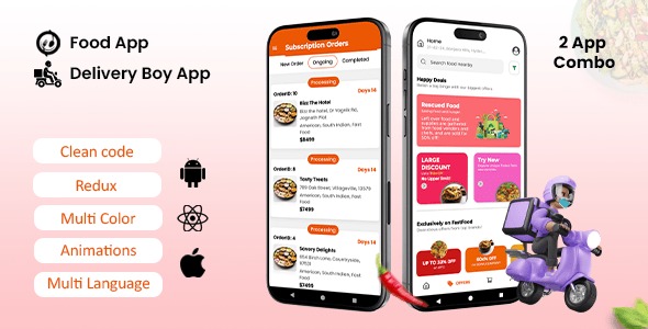 2 App Template | Foody App | Delivery Boy App | React Native iOS/Android App Template