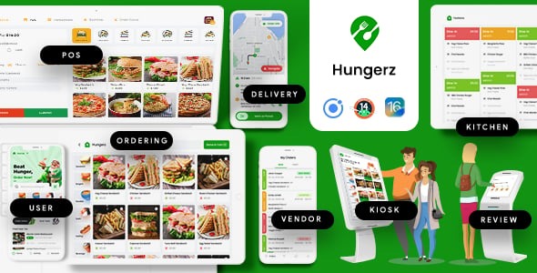 16 App Template| Food Ordering| Multi Restaurant App | Food Delivery | Restaurant POS App | Hungerz
