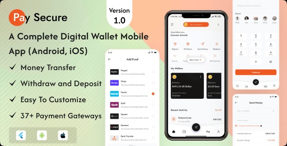 Pay Secure - Digital Wallet Flutter App (Android, iOS)
