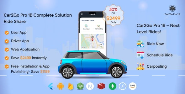 Car2Go Pro 1B - A Premier Ride Sharing Platform | Ride Now | Schedule Ride | Carpooling(MERN+Flutter)