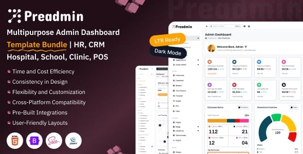 Preadmin Pro - Multipurpose Admin Dashboard Template Bundle | HR, CRM, Hospital, School, Clinic, POS
