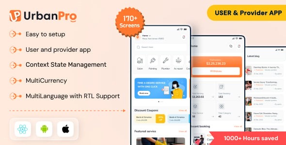 UrbanPro - On Demand Home Service App | UrbanClap Clone | ReactNative UI Kit Template