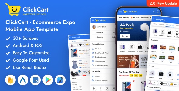ClickCart - React Native Expo eCommerce Mobile App Template