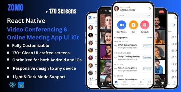 Zomo Pro - Video Conferencing & Online Meeting React Native CLI App UI Kit