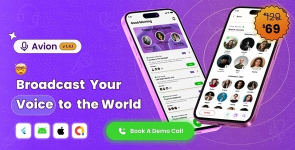 Avion Flutter Real‑Time Voice Chat, Group Audio Calls & Conferencing App with Social Media and Admob