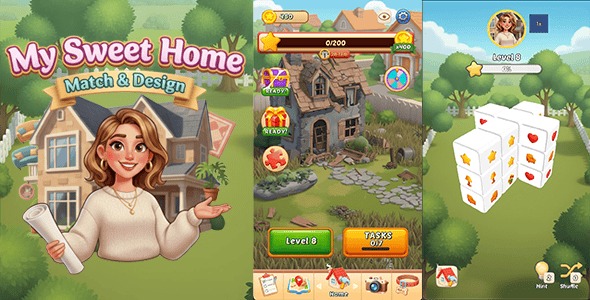 My Sweet Home - Design & Match - 3D MAHJONG HTML5 Game + Mobile ( GODOT )