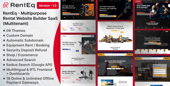 RentEq- Multitenant Multipurpose Rental Website (with Ecommerce) Builder