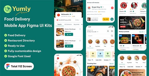 Yumly - Food Delivery Mobile App Figma UI Kits