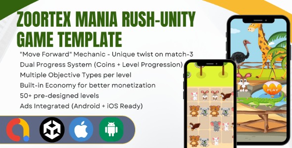 Zoortex Mania Rush - Animal Match 3 Puzzle Game | Unity | Android iOS | AdMob Appodeal Unity Ads
