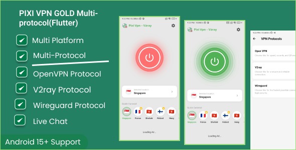 Pixi VPN Multi protocol VPN OpenVPN, V2ray, Wireguard with Admin panel
