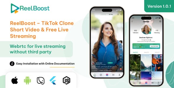 ReelBoost – TikTok Clone App | Short Video & Live Streaming App With Admin Panel (Node,js Backend)