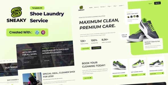 Sneaky - Shoe Laundry Service Elementor Template Kit
