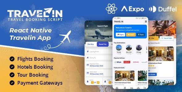 Travelin - Air Tickets, Tours & Hotel Booking React Native App